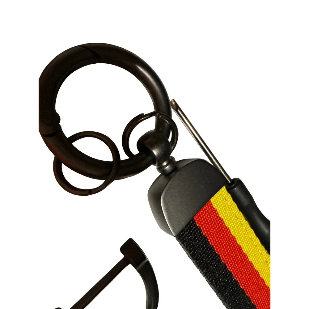 German Flag Woven Keychain Tactical Matte Black Carabiner D-Ring Striped Strap